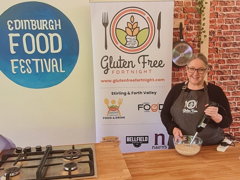 Carolyn McGill cooking at the Edinburgh Food Festival