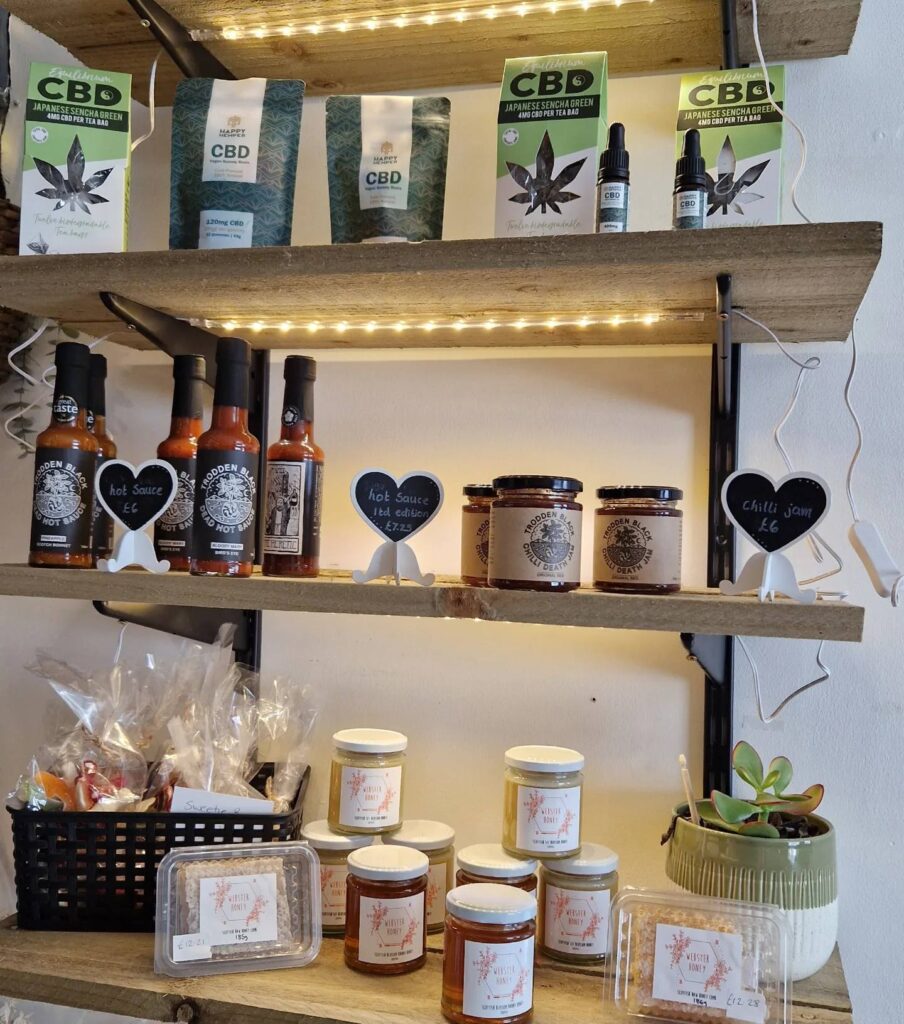 Shelves of local produce