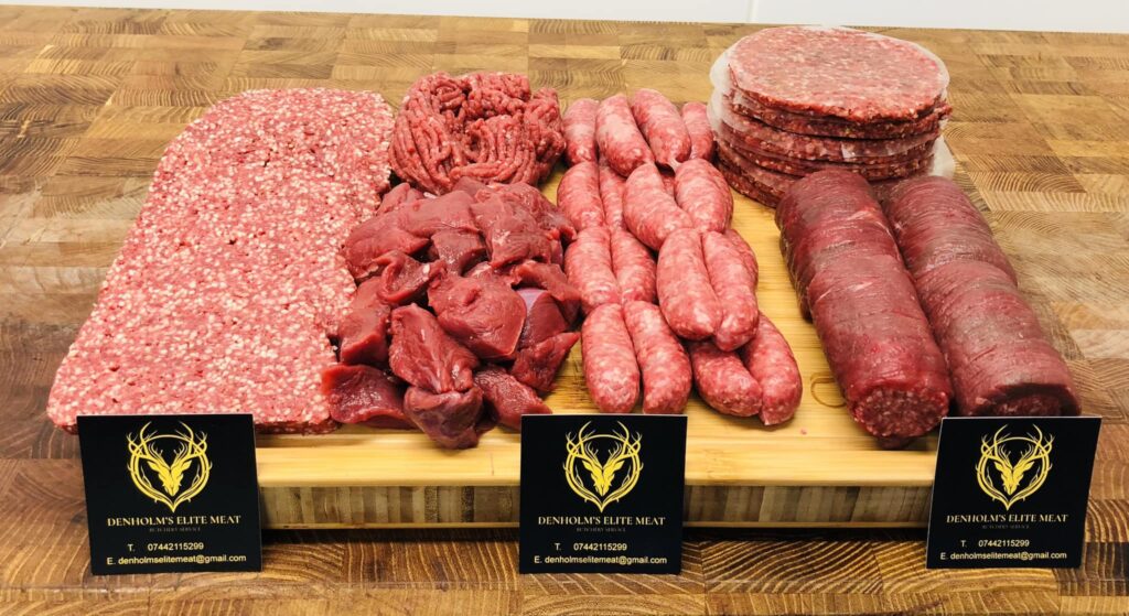 Meat selection on wooden board