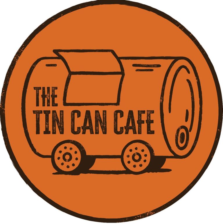 Tin Can Cafe logo, can on wheels
